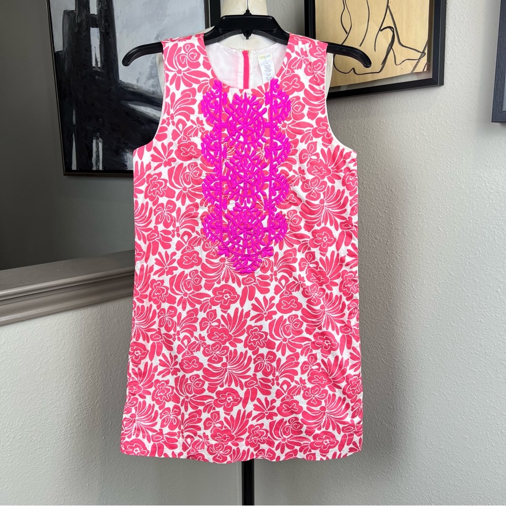 J CREW CREWCUTS pink white floral embroidered girls shift dress